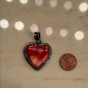 NWOT Heart-Shaped Red Spiny Red Stone Pendant Necklace - Silver Frame